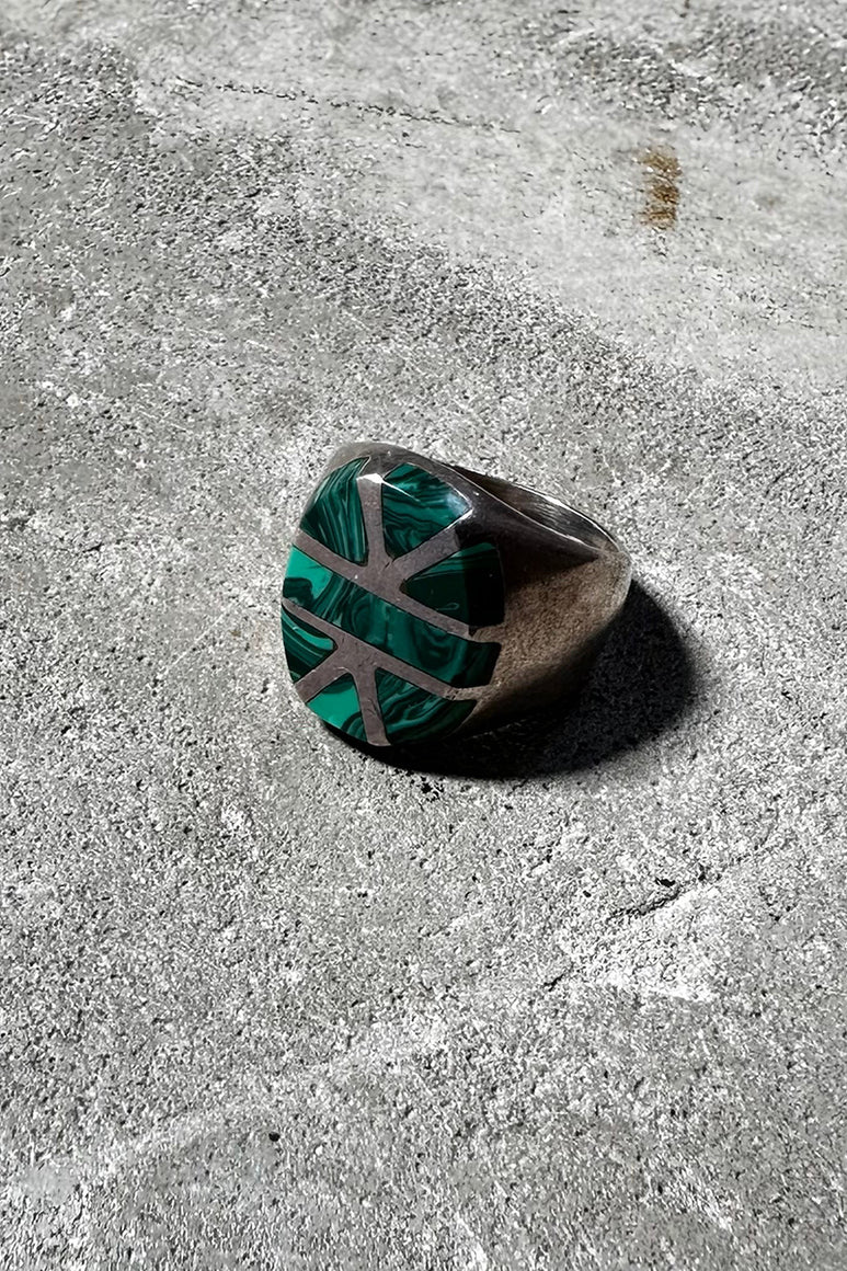 MADE IN MEXICO 925 SILVER RING W/MALACHITE [SIZE: 18号相当 USED]