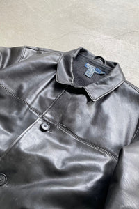 90'S LEATHER CAR COAT / BLACK [SIZE: L USED]