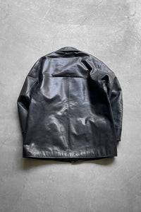 90'S LEATHER CAR COAT / BLACK [SIZE: L USED]