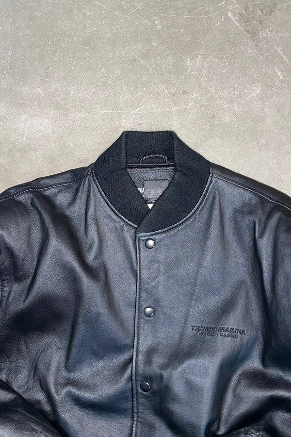 90'S LEATHER STADIUM JACKET / BLACK [SIZE: M USED]
