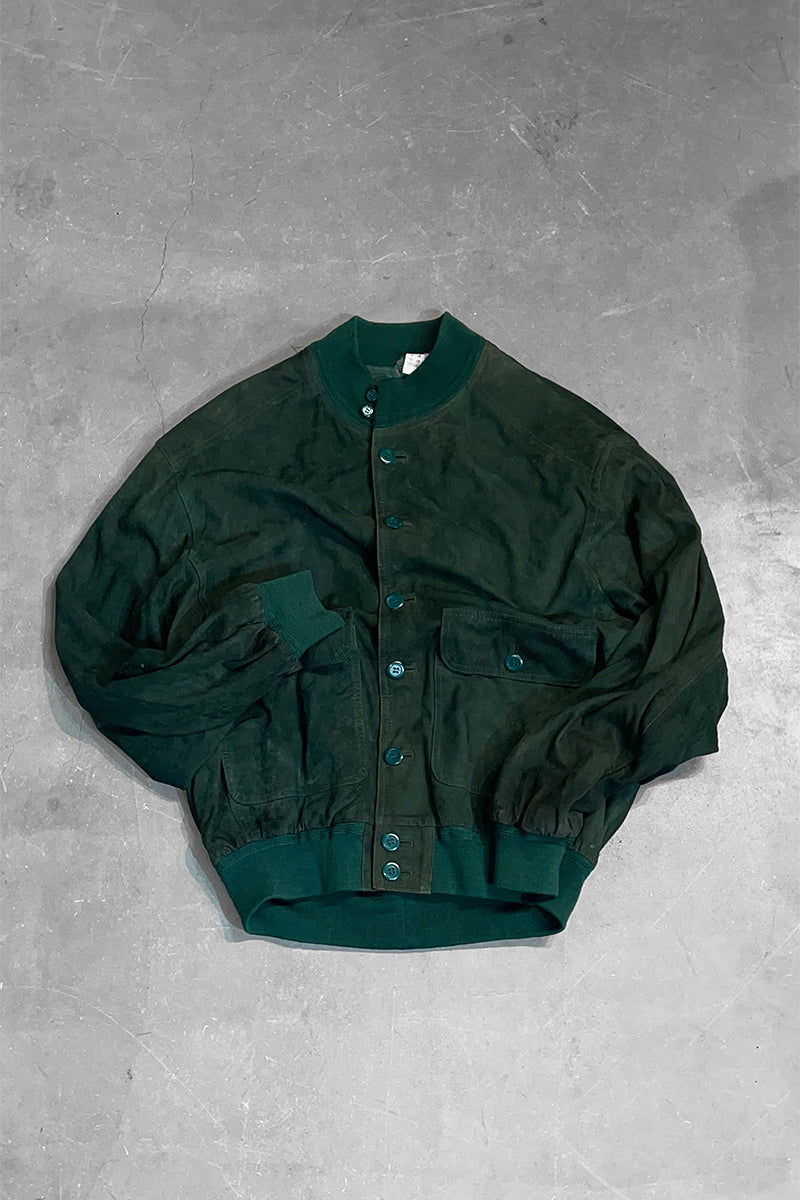 90'S SUEDE LEATHER JACKET / GREEN [SIZE: M USED]