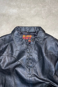 90'S PULL OVER LEATHER SKIPPER SHIRT JACKET / BLACK [SIZE: M USED]