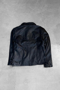 90'S PULL OVER LEATHER SKIPPER SHIRT JACKET / BLACK [SIZE: M USED]