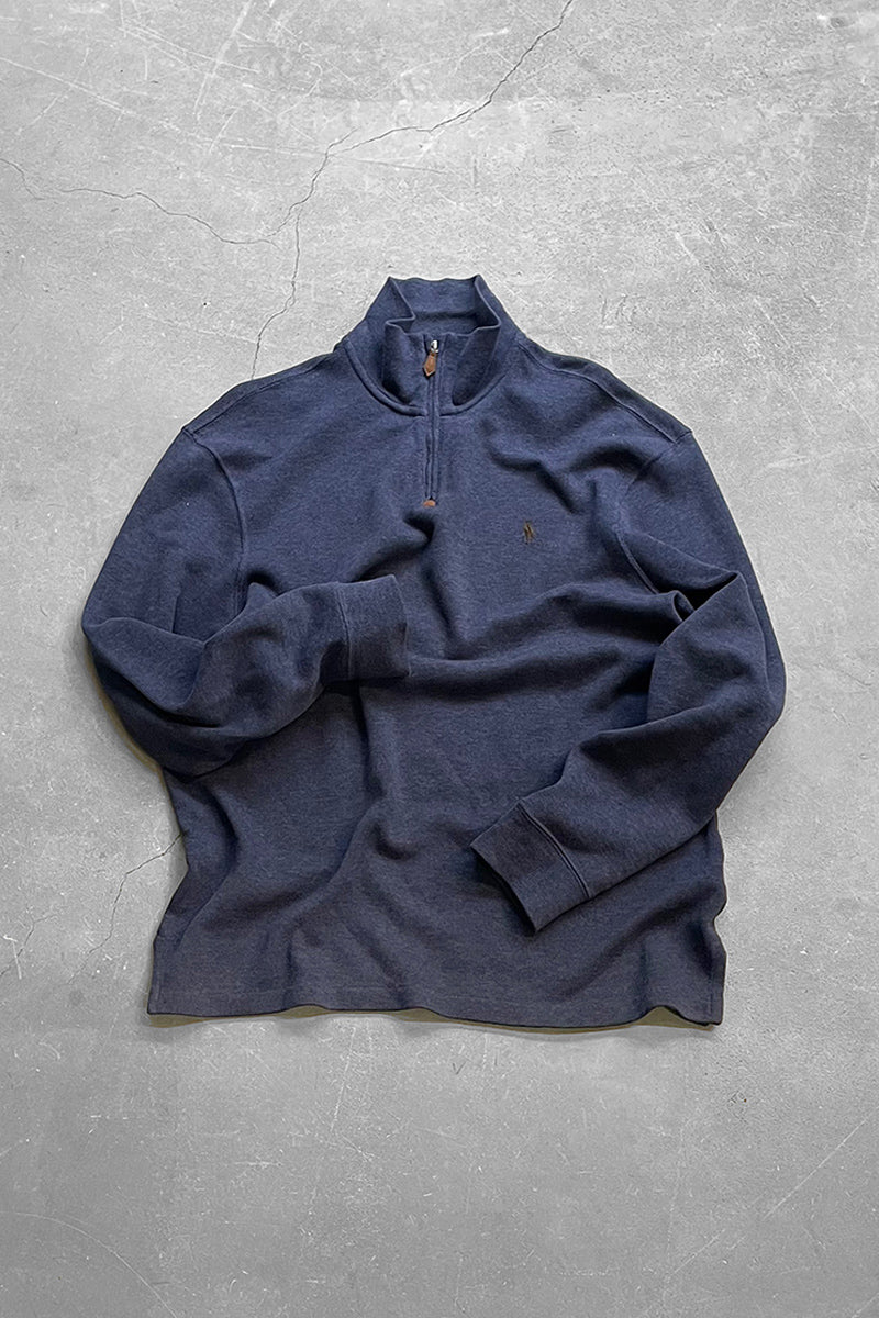 90'S EXCLUSIVE DECORATION HALF-ZIP SWEATSHIRT / NAVY [SIZE: M USED]