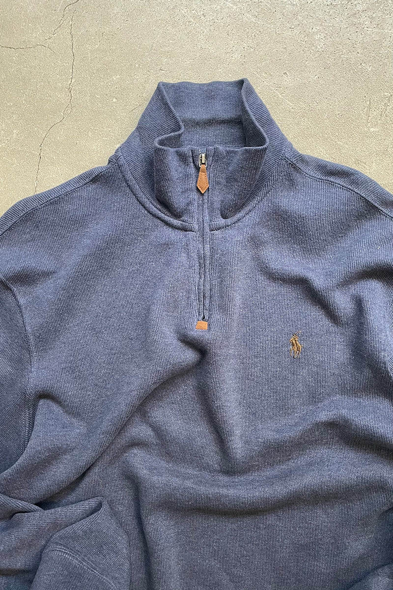 90'S EXCLUSIVE DECORATION HALF-ZIP SWEATSHIRT / NAVY [SIZE: M USED]