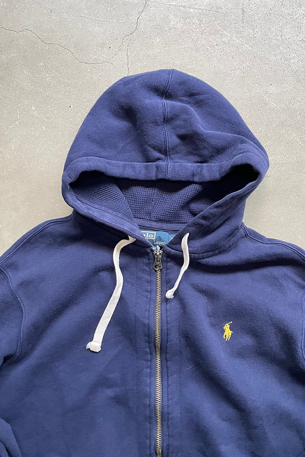 90'S EXCLUSIVE DECORATION ZIP UP SWEAT HOODIE / NAVY [SIZE: XL USED]