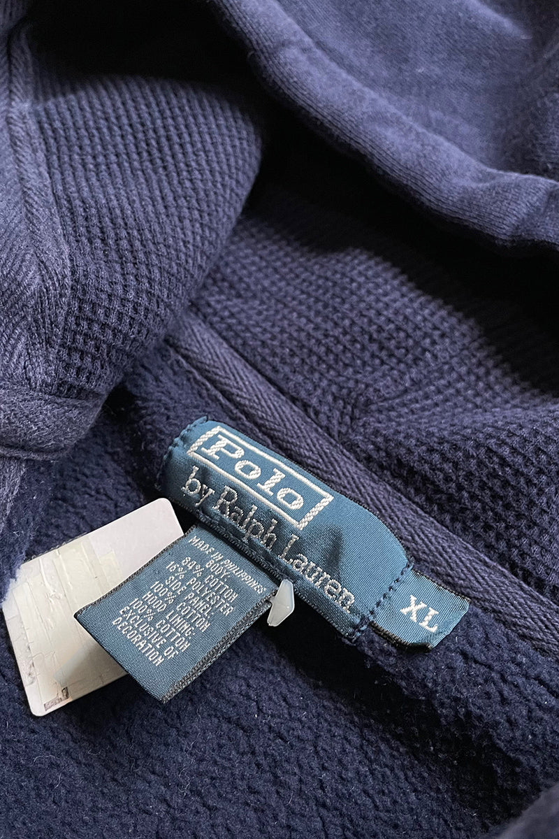 90'S EXCLUSIVE DECORATION ZIP UP SWEAT HOODIE / NAVY [SIZE: XL USED]