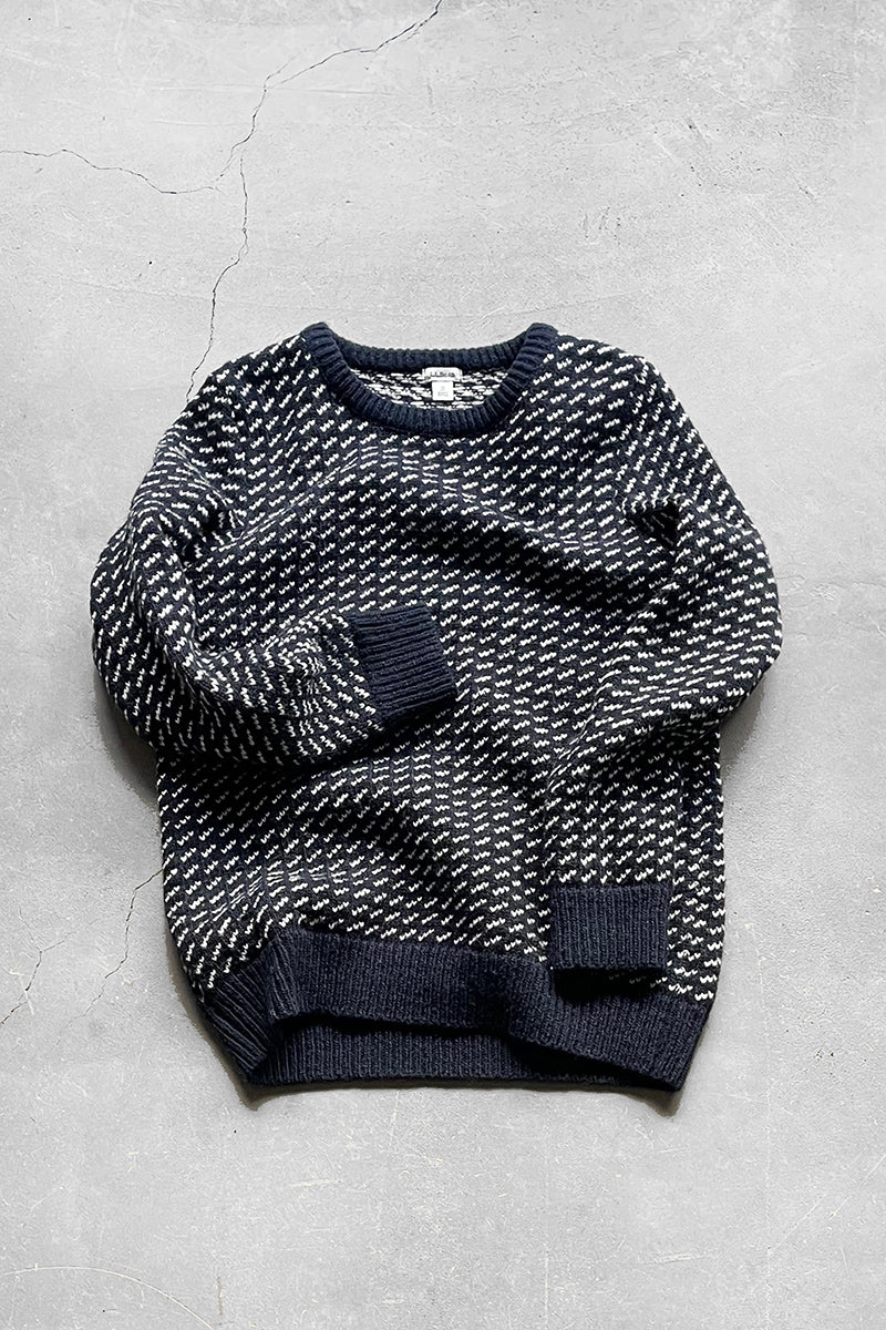 MADE IN NORWAY BIRDSEYE KNIT SWEATER / NAVY [SIZE: M USED]