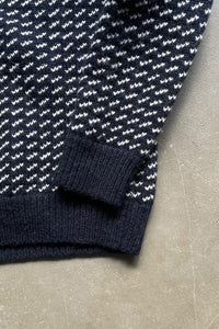 MADE IN NORWAY BIRDSEYE KNIT SWEATER / NAVY [SIZE: M USED]