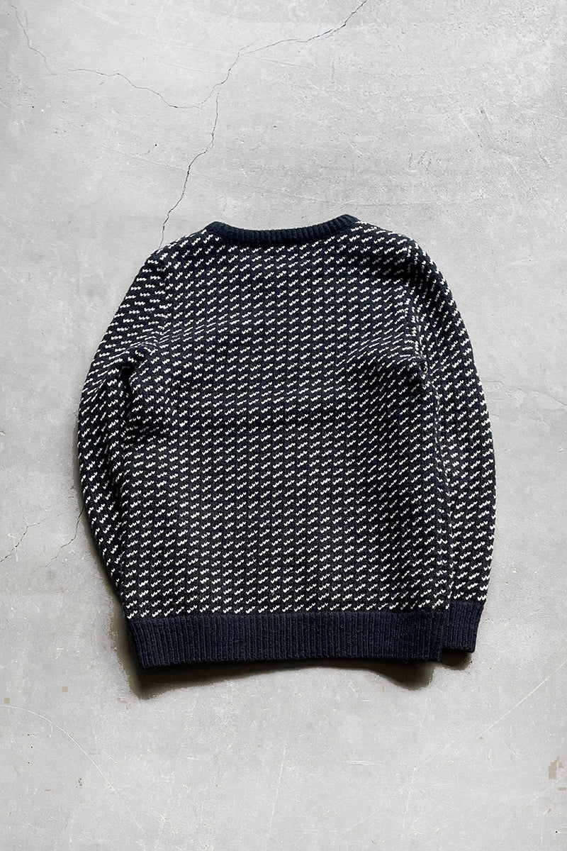 MADE IN NORWAY BIRDSEYE KNIT SWEATER / NAVY [SIZE: M USED]
