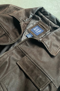 90'S LEATHER JACKET / BROWN [SIZE: M USED]