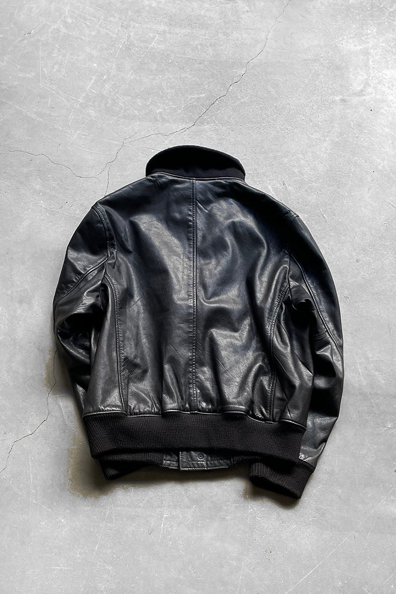 MADE IN USA Y2K 09'S LIMITED EDITION LEATHER FLIGHT JACKET / BLACK [SIZE: XL USED]