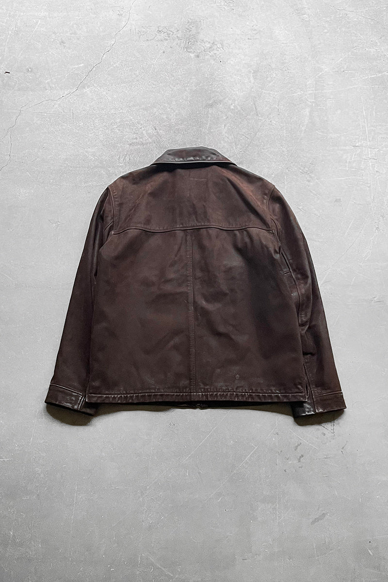 90'S LEATHER JACKET / BROWN [SIZE: M USED]