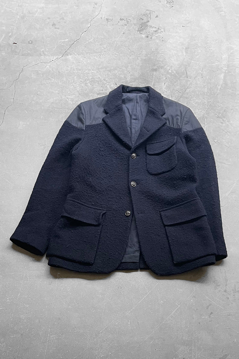 MADE IN ENGLAND HARRIS TWEED & VENTILE WOOL JACKET  / NAVY [SIZE: 48 USED]