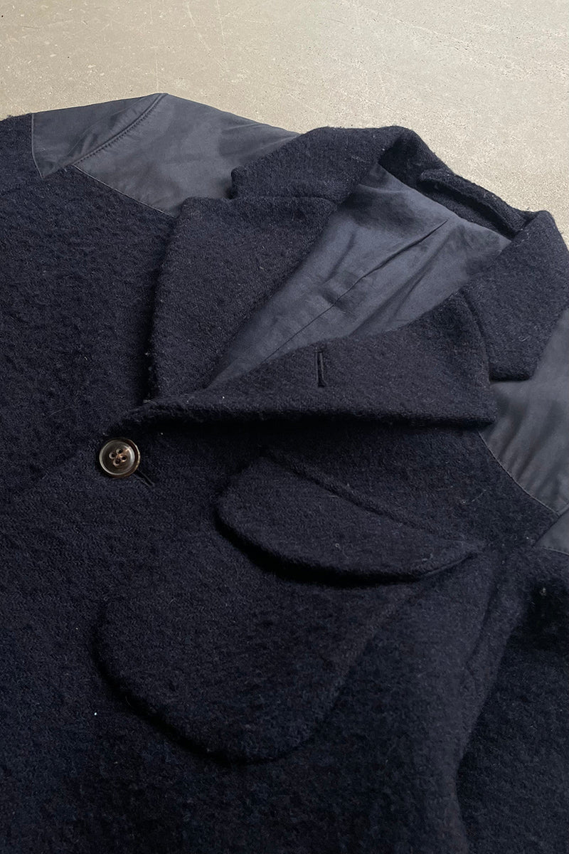 MADE IN ENGLAND HARRIS TWEED & VENTILE WOOL JACKET / NAVY [SIZE: 48 USED]