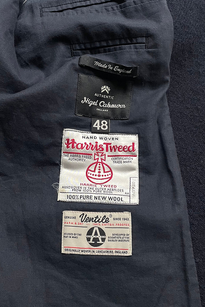 MADE IN ENGLAND HARRIS TWEED & VENTILE WOOL JACKET / NAVY [SIZE: 48 USED]