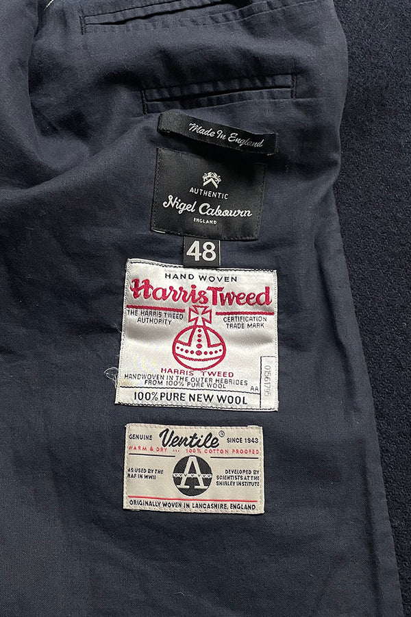 MADE IN ENGLAND HARRIS TWEED & VENTILE WOOL JACKET / NAVY [SIZE: 48 USED]