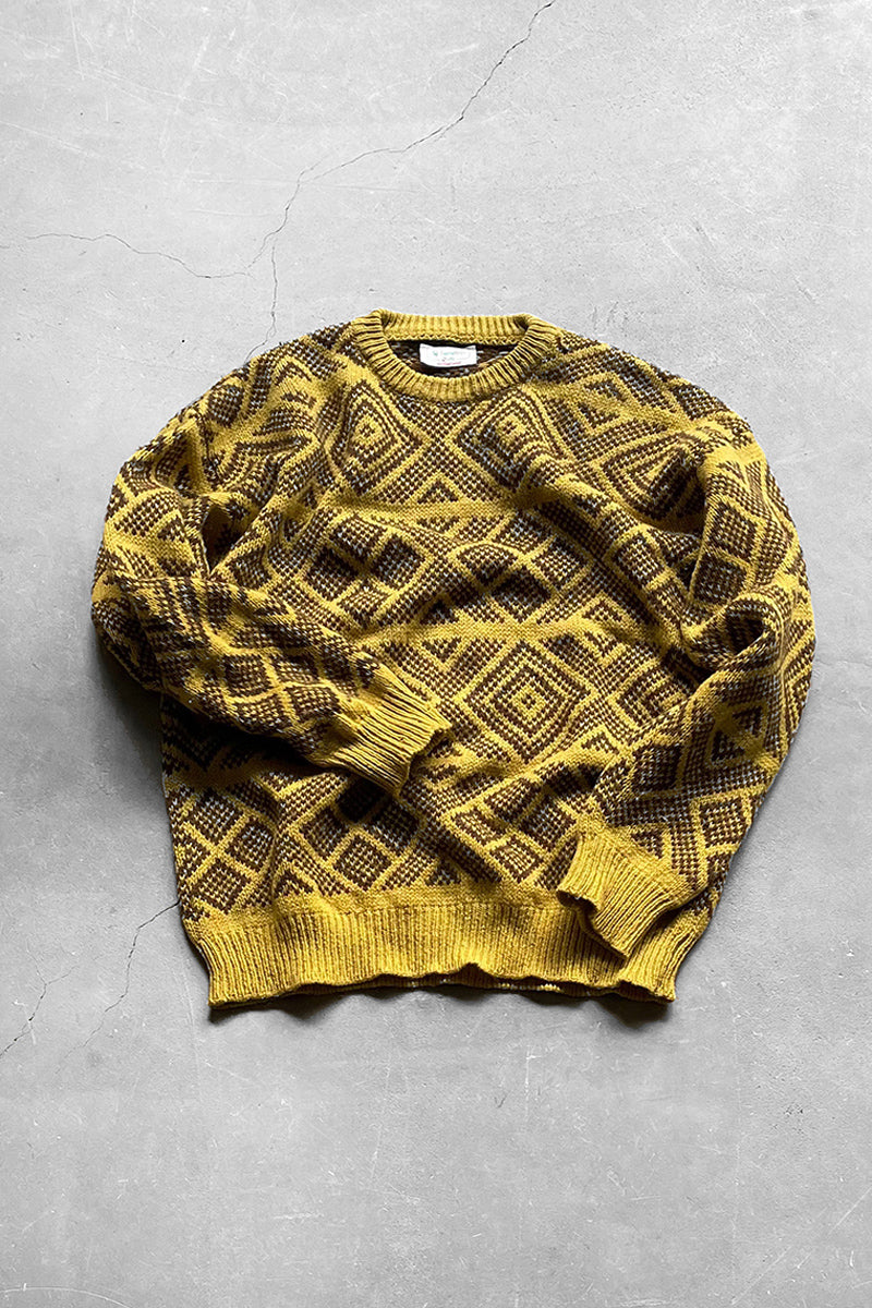 MADE IN ITALY 80'S SHETLAND WOOL KNIT SWEATER / YELLOW [SIZE: L USED]