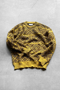 MADE IN ITALY 80'S SHETLAND WOOL KNIT SWEATER / YELLOW [SIZE: L USED]