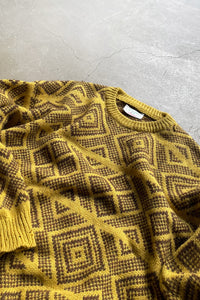 MADE IN ITALY 80'S SHETLAND WOOL KNIT SWEATER / YELLOW [SIZE: L USED]