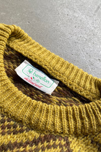 MADE IN ITALY 80'S SHETLAND WOOL KNIT SWEATER / YELLOW [SIZE: L USED]