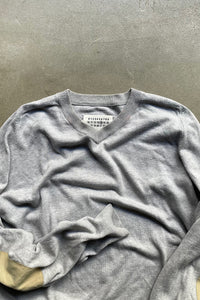 MADE IN ITALY 06'SS ELBOW PATCH V-NECK SWEATER / GRAY [SIZE: S USED]