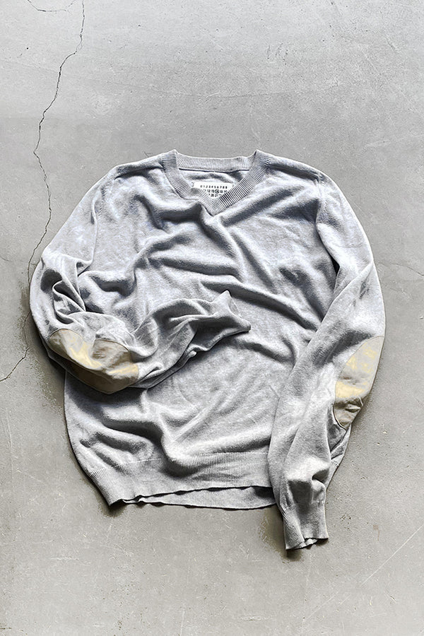 MADE IN ITALY 06'SS 엘보 패치 V넥 스웨터 / 그레이 [SIZE: S USED]