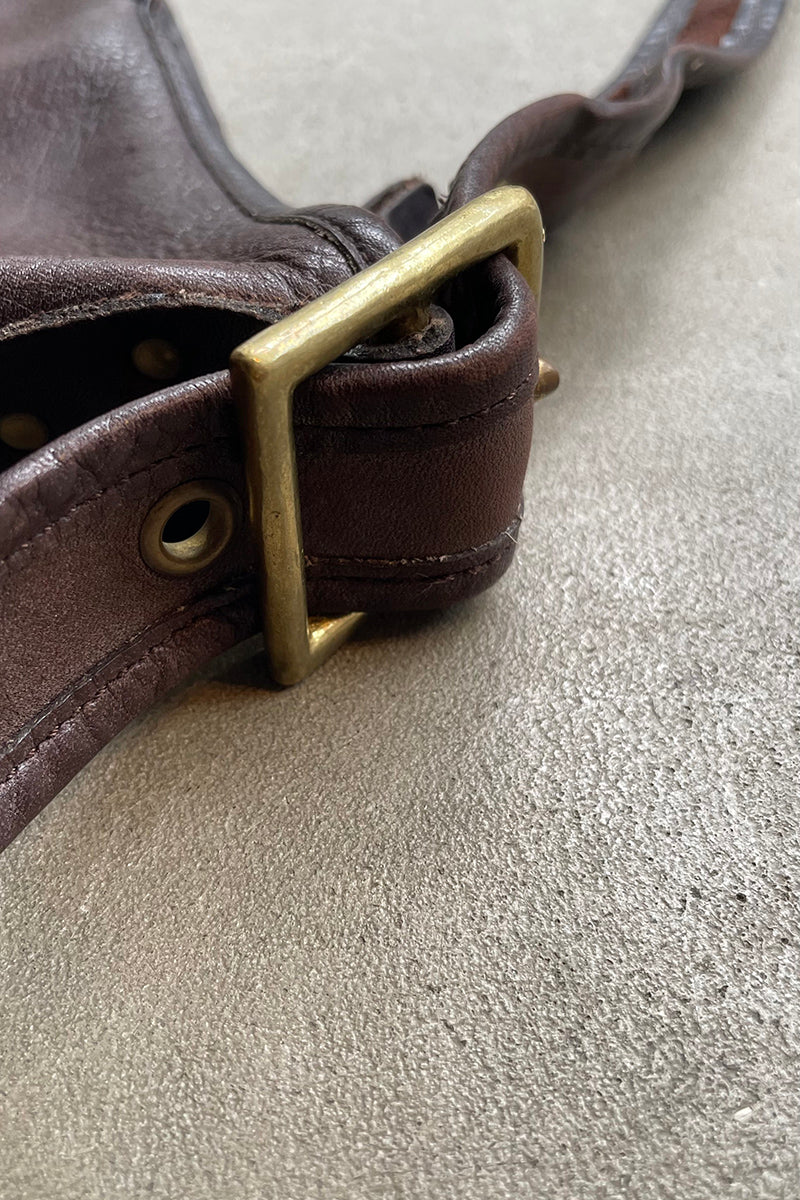 MADE IN USA 60s-70s LEATHER DUFFLE SHOULDER BAG AUTOMATIC TALON ZIP / BROWN [SIZE: ONE SIZE USED]
