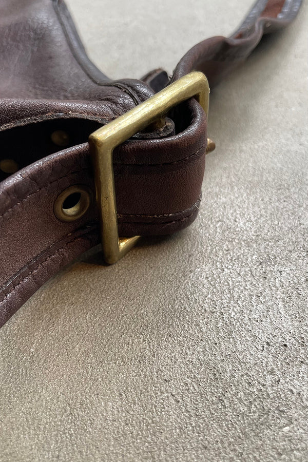 MADE IN USA 60s-70s LEATHER DUFFLE SHOULDER BAG AUTOMATIC TALON ZIP / BROWN [SIZE: ONE SIZE USED]
