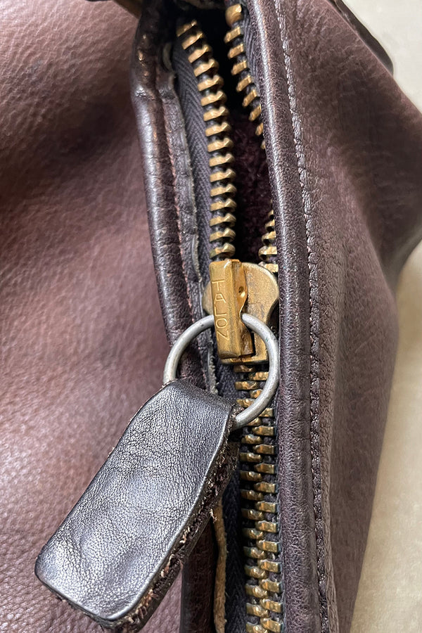 MADE IN USA 60s-70s LEATHER DUFFLE SHOULDER BAG AUTOMATIC TALON ZIP / BROWN [SIZE: ONE SIZE USED]