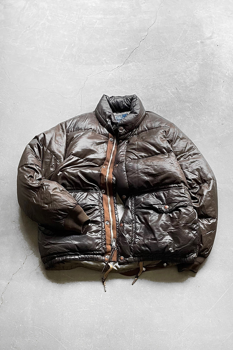 90'S EXCLUSIVE OF DECORATION RIPSTOP NYLON DOWN JACKET / BROWN [SIZE: M USED]