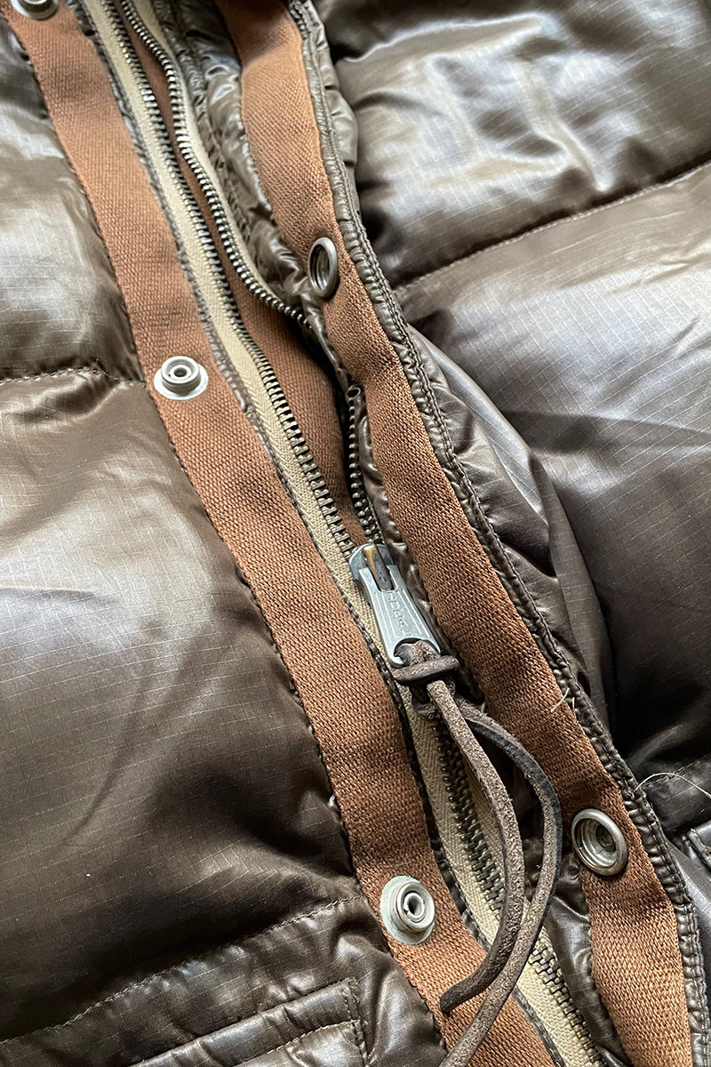 90'S EXCLUSIVE OF DECORATION RIPSTOP NYLON DOWN JACKET / BROWN [SIZE: M USED]