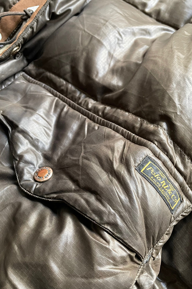 90'S EXCLUSIVE OF DECORATION RIPSTOP NYLON DOWN JACKET / BROWN [SIZE: M USED]