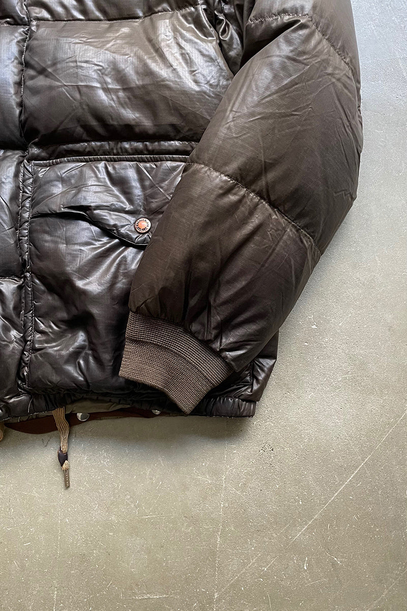 90'S EXCLUSIVE OF DECORATION RIPSTOP NYLON DOWN JACKET / BROWN [SIZE: M USED]