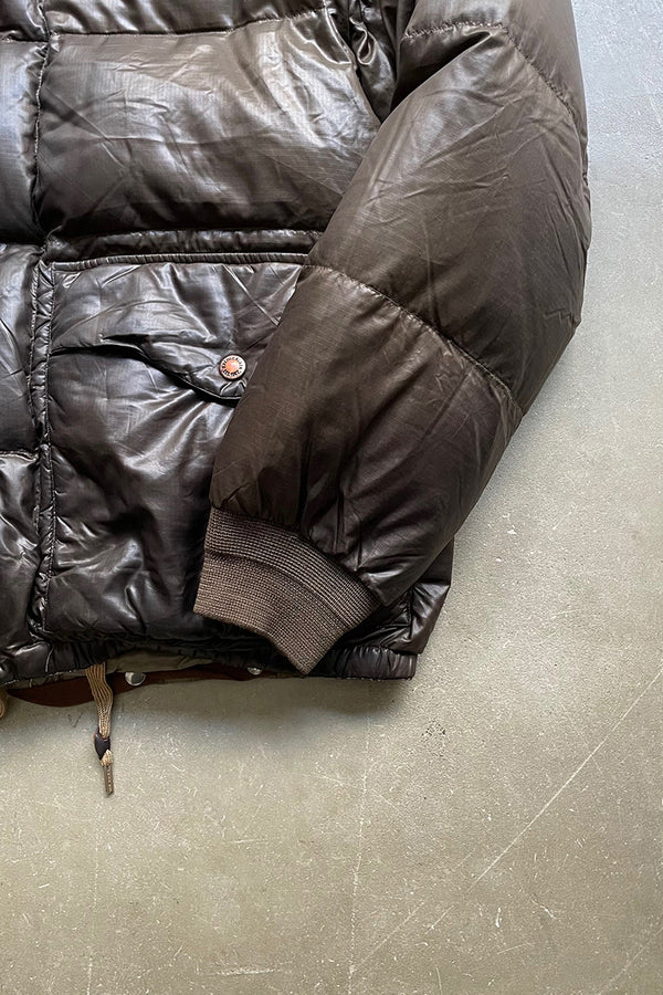 90'S EXCLUSIVE OF DECORATION RIPSTOP NYLON DOWN JACKET / BROWN [SIZE: M USED]