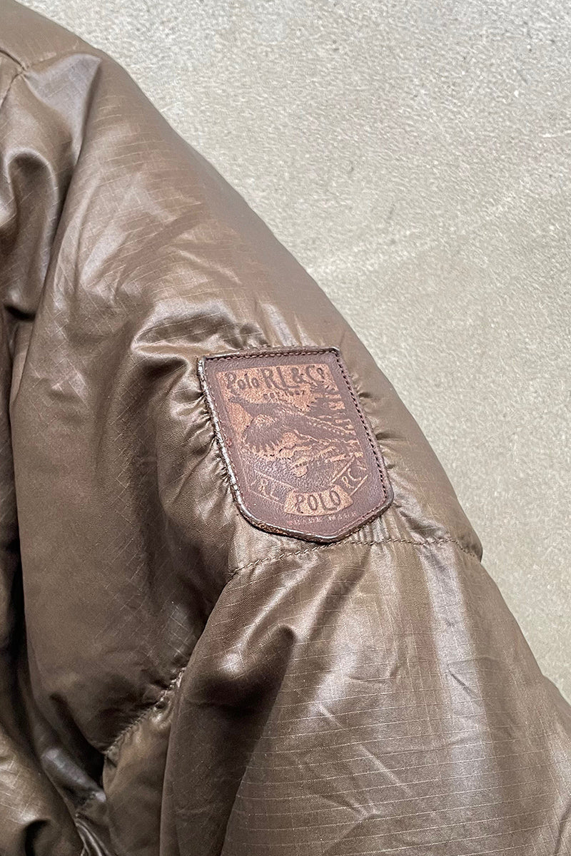 90'S EXCLUSIVE OF DECORATION RIPSTOP NYLON DOWN JACKET / BROWN [SIZE: M USED]