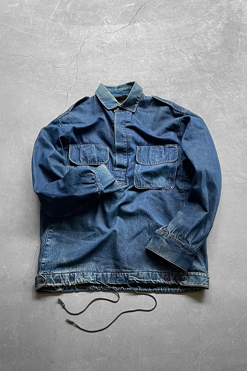 MADE IN BRITISH CROWN (UK) 80'S PULL OVER DENIM SHIRT JACKET / INDIGO [SIZE: M USED]