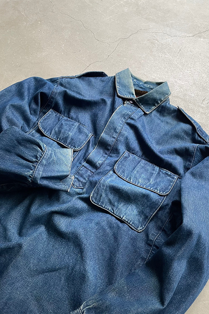 MADE IN BRITISH CROWN (UK) 80'S PULLOVER DENIM SHIRT JACKET / INDIGO [SIZE: M USED]