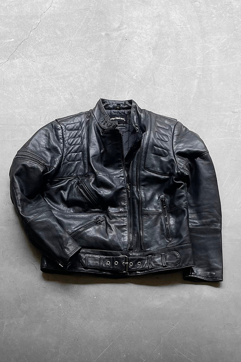 80'S MOTORCYCLE LEATHER JACKET/ BLACK [SIZE: 40 USED]