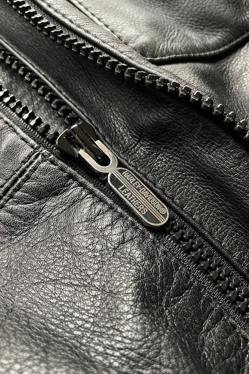 80'S MOTORCYCLE LEATHER JACKET/ BLACK [SIZE: 40 USED]