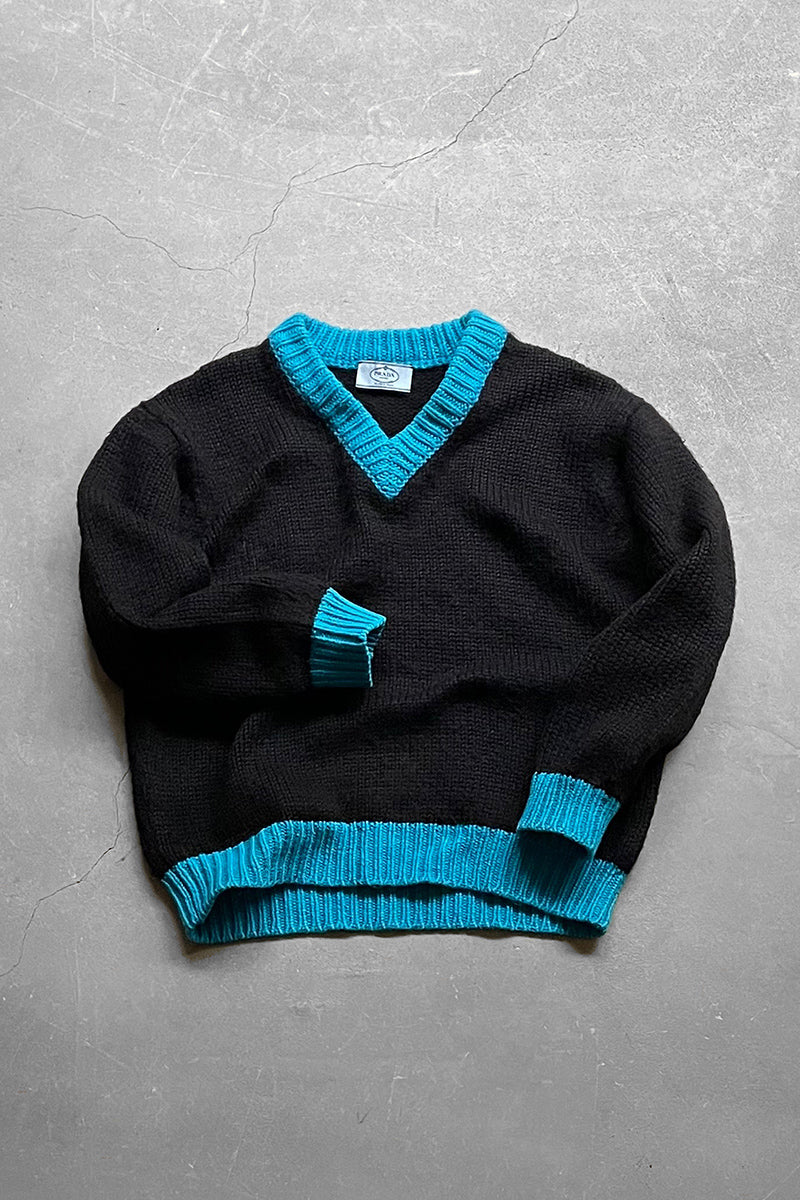 MADE IN PERU V-NECK ALPACA KNIT SWEATER / BLACK [SIZE: 38 (equivalent to M) USED]