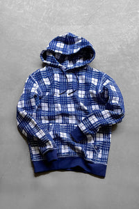 CHECK PRINT SWEAT HOODIE / BLUE [SIZE: S USED]