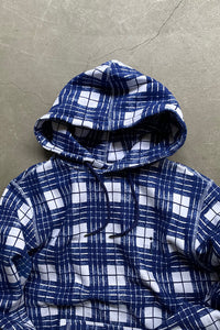 CHECK PRINT SWEAT HOODIE / BLUE [SIZE: S USED]