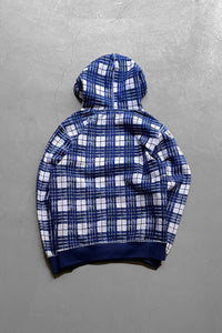 CHECK PRINT SWEAT HOODIE / BLUE [SIZE: S USED]