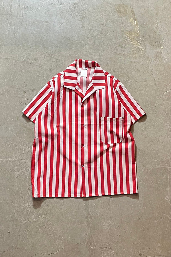 S/S STRIPE OPEN COLLAR LINEN SHIRT / RED [SIZE: M USED]