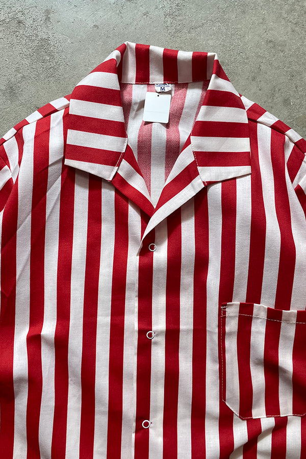S/S STRIPE OPEN COLLAR LINEN SHIRT / RED [SIZE: M USED]