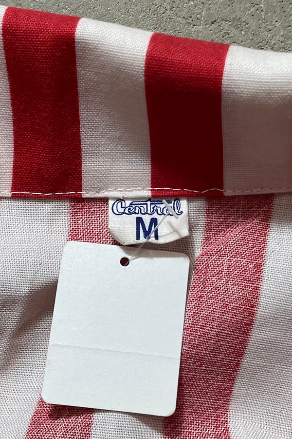 S/S STRIPE OPEN COLLAR LINEN SHIRT / RED [SIZE: M USED]