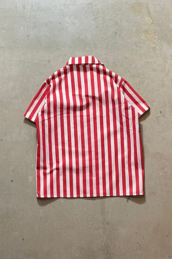 S/S STRIPE OPEN COLLAR LINEN SHIRT / RED [SIZE: M USED]