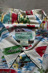 90'S S/S HAWAIIAN PATTERN RAYON SHIRT / WHITE [SIZE: L USED]