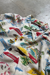 90'S S/S HAWAIIAN PATTERN RAYON SHIRT / WHITE [SIZE: L USED]